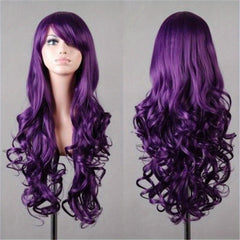 Colorful Long Curly Synthetic Wig With Bangs Heat Resistant