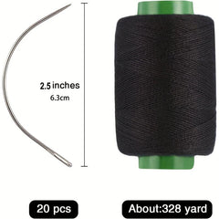 20 Wig C Curved Needles & 299.92m Thread Set for Professional Wig Making