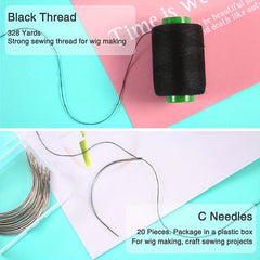 20 Wig C Curved Needles & 299.92m Thread Set for Professional Wig Making