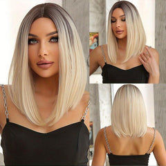 Short Blonde Bob Wig with Bangs 30-48 cm Synthetic Hair