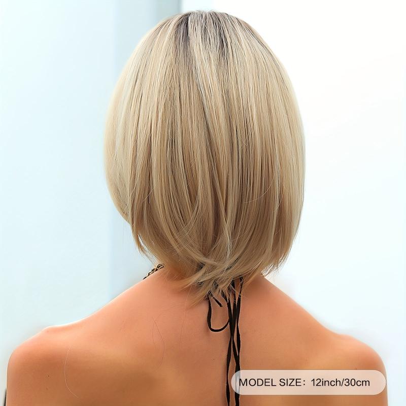 Short Blonde Bob Wig with Bangs 30-48 cm Synthetic Hair