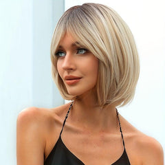 Short Blonde Bob Wig with Bangs 30-48 cm Synthetic Hair