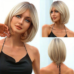 Short Blonde Bob Wig with Bangs 30-48 cm Synthetic Hair