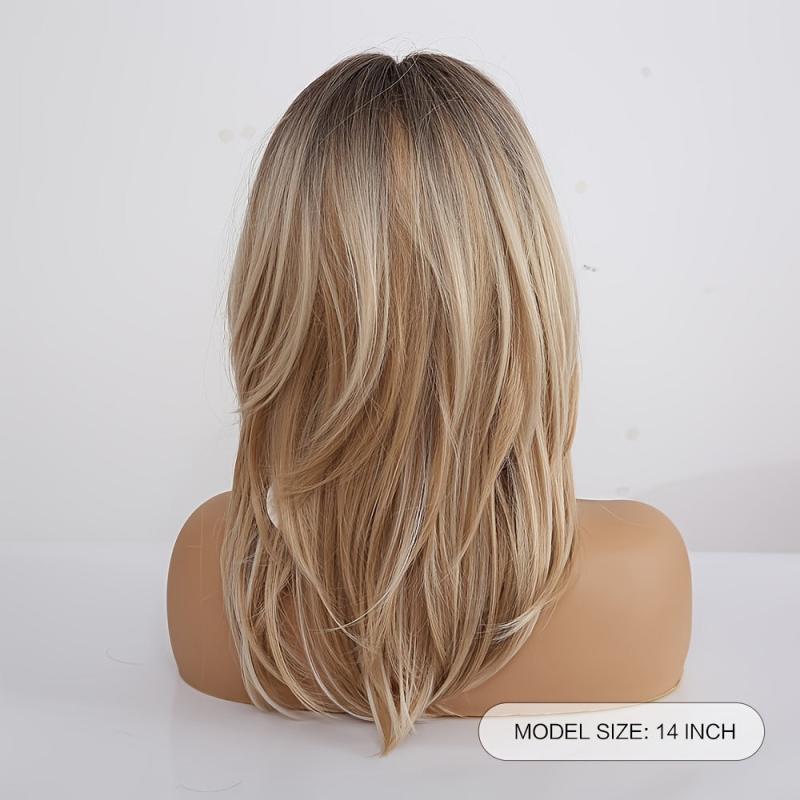 Long Blonde Wig With Bangs Layered Synthetic Hair Wig