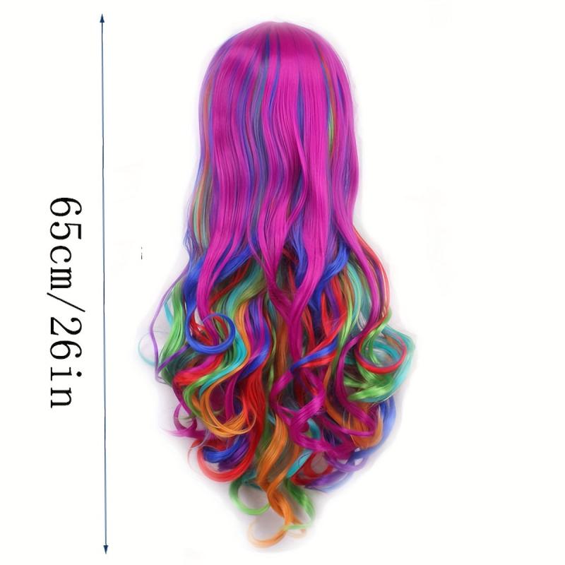 Colorful Long Curly Synthetic Wig With Bangs for Halloween Cosplay