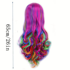 Colorful Long Curly Synthetic Wig With Bangs for Halloween Cosplay