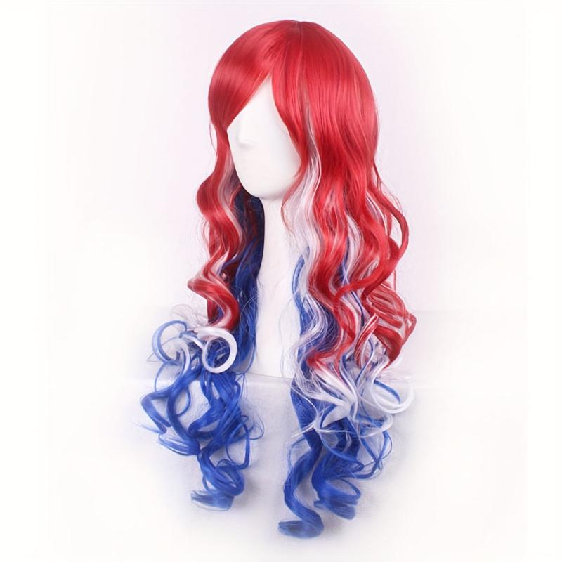 Colorful Long Curly Synthetic Wig With Bangs for Halloween Cosplay