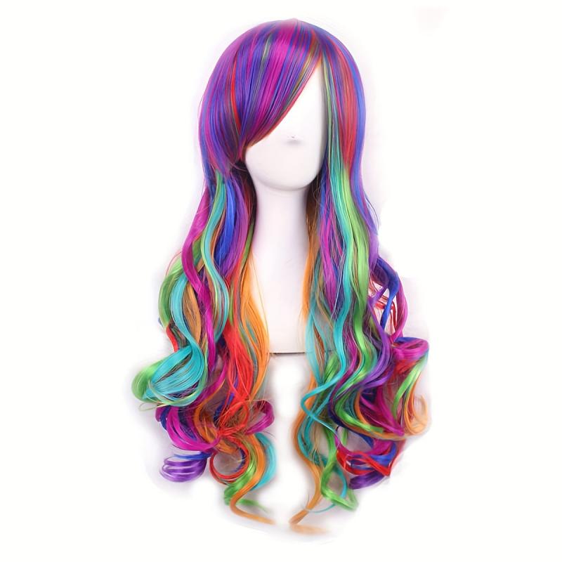 Colorful Long Curly Synthetic Wig With Bangs for Halloween Cosplay