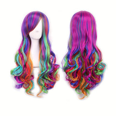 Colorful Long Curly Synthetic Wig With Bangs for Halloween Cosplay