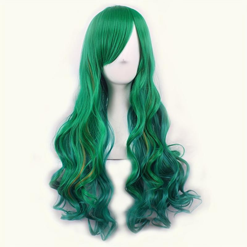 Colorful Long Curly Synthetic Wig With Bangs for Halloween Cosplay