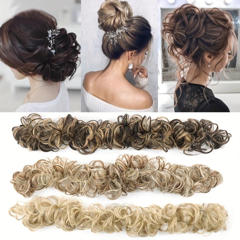 Wavy Hair Buns Hairpiece Brown for Women