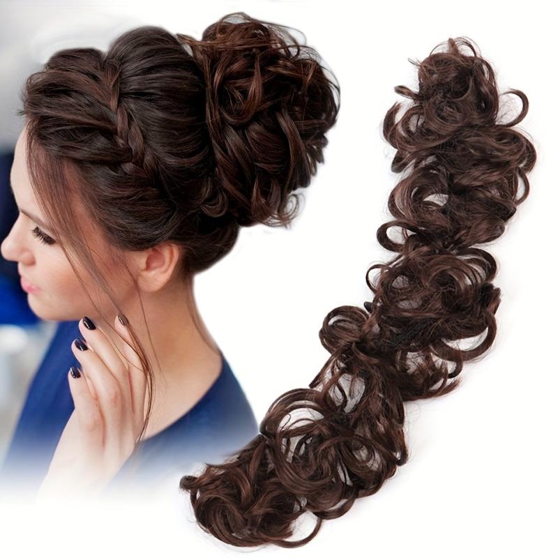 Wavy Hair Buns Hairpiece Brown for Women