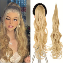 66cm Flexible Steel Wire Wrap Around Ponytail Blonde Loose Wave Hairpiece