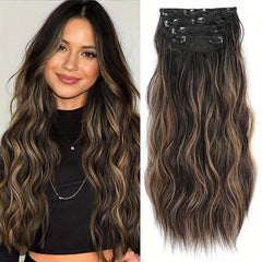 4pcs 50.8cm Body Wave Synthetic Clip In Hair Extensions Double Weft Hairpieces