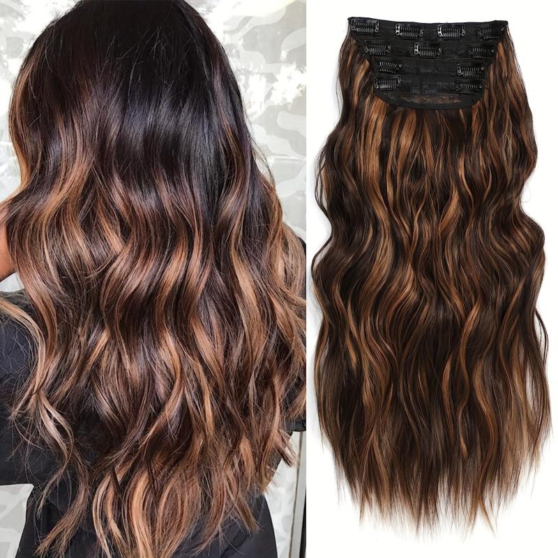 4pcs 50.8cm Body Wave Synthetic Clip In Hair Extensions Double Weft Hairpieces