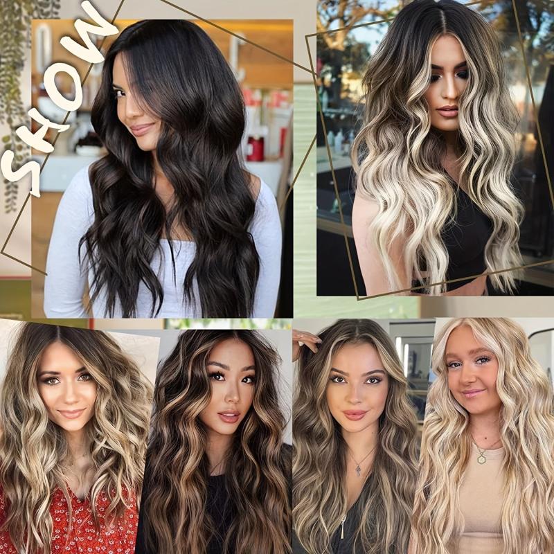 4pcs 50.8cm Body Wave Synthetic Clip In Hair Extensions Double Weft Hairpieces