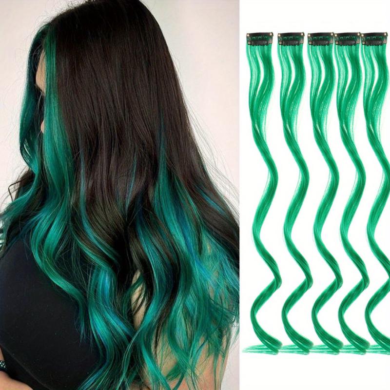 5pcs Clip In Colored Hair Extensions Long Wavy Highlights Curly Wavy Hairpiece