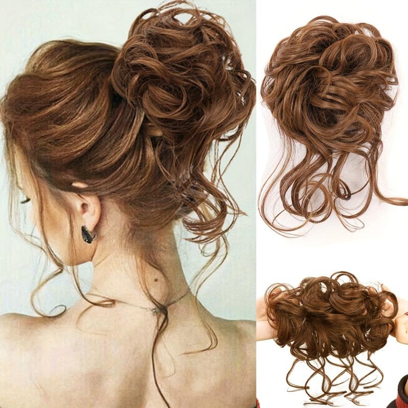 Messy Donut Hair Buns Updo Chignon with Elastic Hair Rope