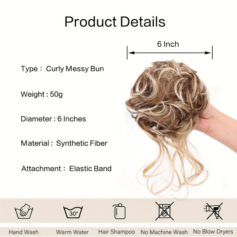 Messy Donut Hair Buns Updo Chignon with Elastic Hair Rope