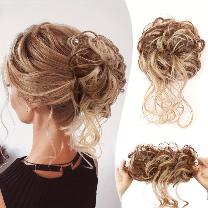 Messy Donut Hair Buns Updo Chignon with Elastic Hair Rope