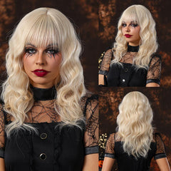 Long Curly Blonde Wigs With Bangs Synthetic Women's Wigs for Cosplay