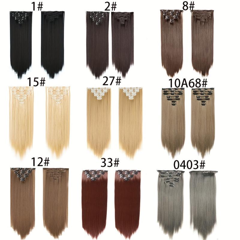 7pcs 55 Long Straight Clip In Hair Pieces Synthetic Hair Extensions For Women