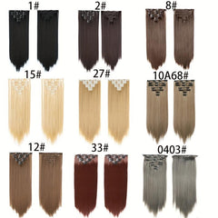 7pcs 55 Long Straight Clip In Hair Pieces Synthetic Hair Extensions For Women