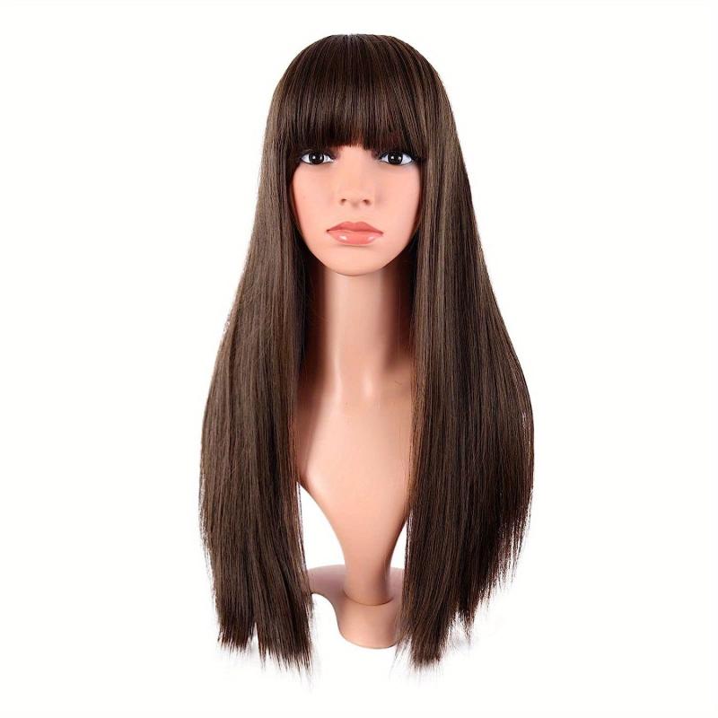 Long Straight Wig With Bangs Synthetic Wig Heat Resistant