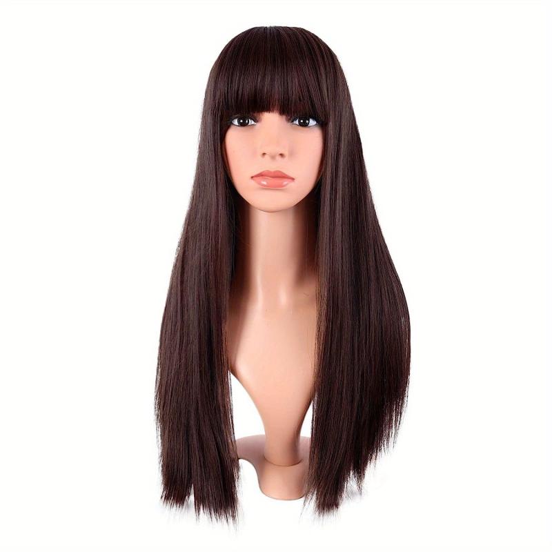 Long Straight Wig With Bangs Synthetic Wig Heat Resistant