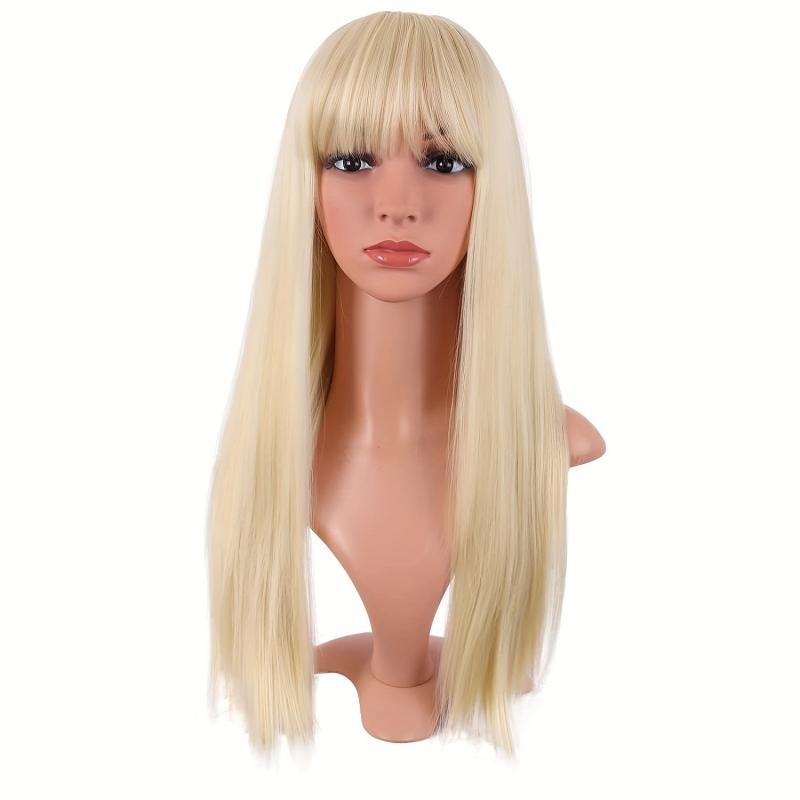 Long Straight Wig With Bangs Synthetic Wig Heat Resistant