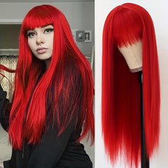 Long Straight Wig With Bangs Synthetic Wig Heat Resistant