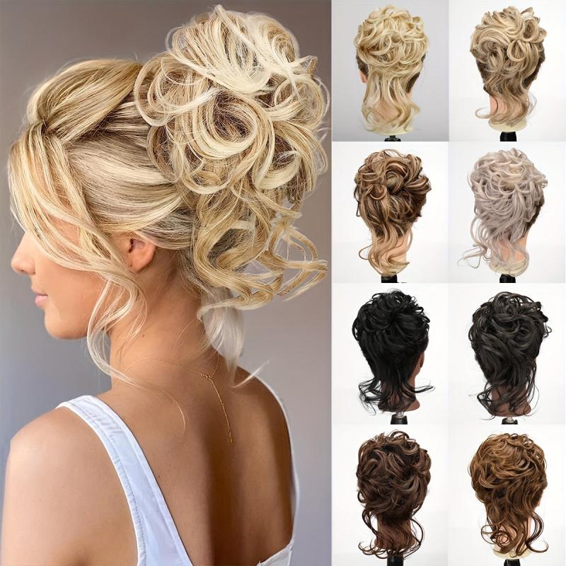 Messy Donut Hair Buns Updo Chignon With Elastic Hair Rope