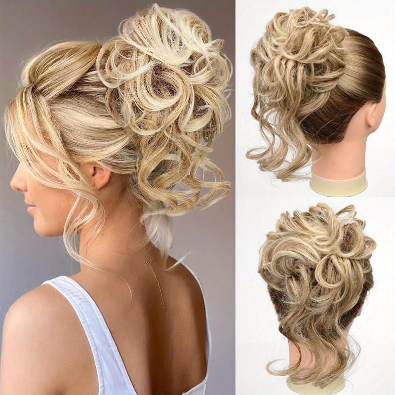 Messy Donut Hair Buns Updo Chignon With Elastic Hair Rope