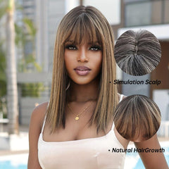 64 Cm Long Blonde Straight Hair Wig with Bangs for Women