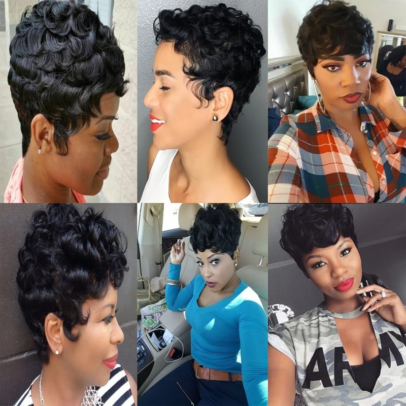 Short Curly Pixie Cut Wig with Bangs