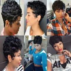 Short Curly Pixie Cut Wig with Bangs