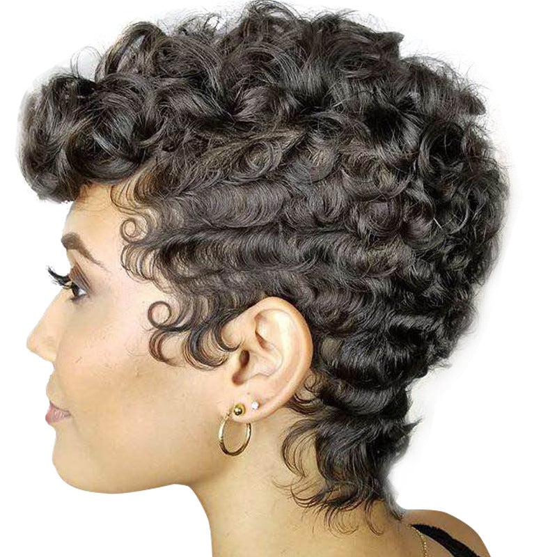 Short Curly Pixie Cut Wig with Bangs
