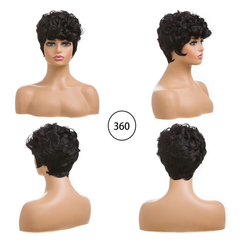 Short Curly Pixie Cut Wig with Bangs