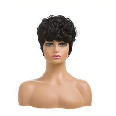 Short Curly Pixie Cut Wig with Bangs