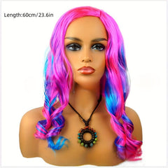 Rainbow Long Curly Wavy Wig Synthetic Wig Costume Wig For Halloween Party