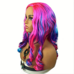 Rainbow Long Curly Wavy Wig Synthetic Wig Costume Wig For Halloween Party