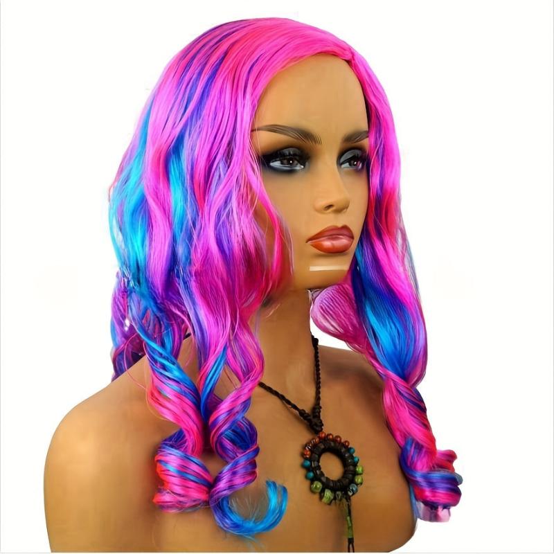 Rainbow Long Curly Wavy Wig Synthetic Wig Costume Wig For Halloween Party
