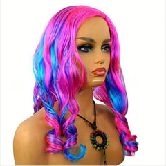 Rainbow Long Curly Wavy Wig Synthetic Wig Costume Wig For Halloween Party