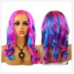 Rainbow Long Curly Wavy Wig Synthetic Wig Costume Wig For Halloween Party