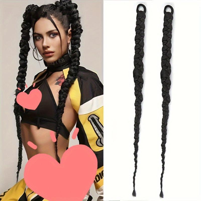 Long Twist Style Braided Ponytail Extension With Rubber Band