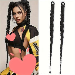 Long Twist Style Braided Ponytail Extension With Rubber Band