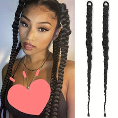 Long Twist Style Braided Ponytail Extension With Rubber Band