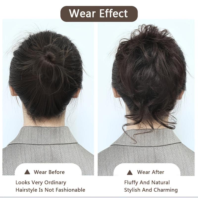 Curly Hair Bun Tousled Updo Messy Hair Bun Hair Piece Wavy Ponytail Hairpieces