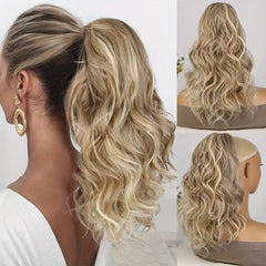 35 56 Cm Body Wave Ponytail Extensions Brown Mix Pale Golden Hair Extensions