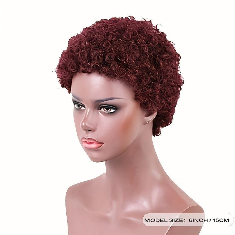 Women Short Curly Afro Hair Wig Synthetic Burgundy
